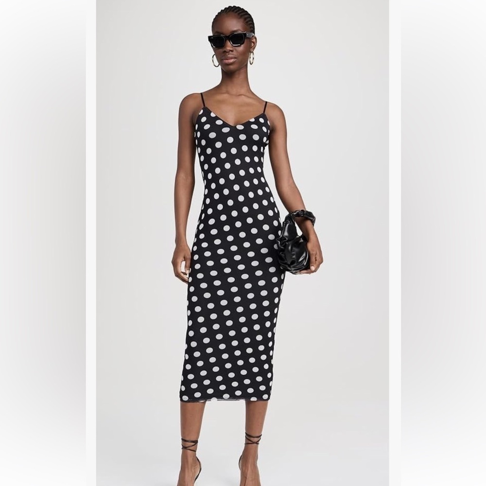 AFRM Black and White Polka Dot Spaghetti Strap Midi Dress.  Size L.  Sold out!